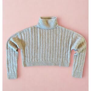 JONDIE Cable Knit Turtleneck Cropped Sweater | Beige | Women’s Small | Boxy Fit